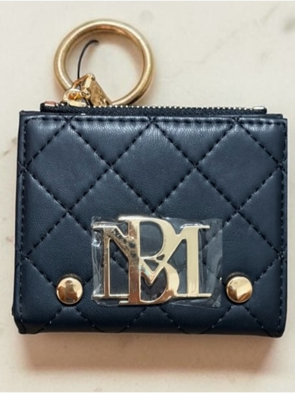 Badgley Mischka Quilted Black Key & Card Wallet with Gold Ring - Picture 4 of 9
